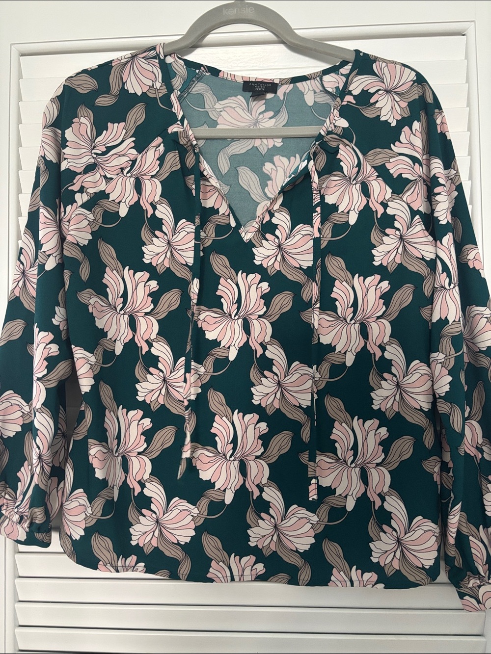 Ann Taylor Floral Tie-Front Blouse with Pink Accents